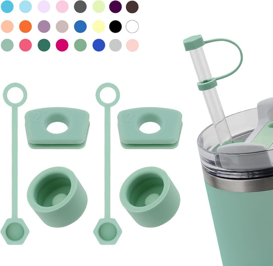 Silicone Spill Stopper Set Compatible with Stanley Cup 2.0 30oz & 40oz with Straw Cover (Set of 2, Eucalyptus)