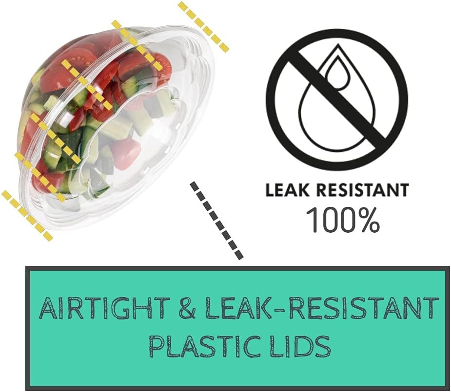 Smygoods Disposable Plastic Salad Bowls with Airtight Lids Ideal for Meal Prep, Takeout, Catering, Parties, Picnics, and Food Storage, Stackable, Leak-Proof