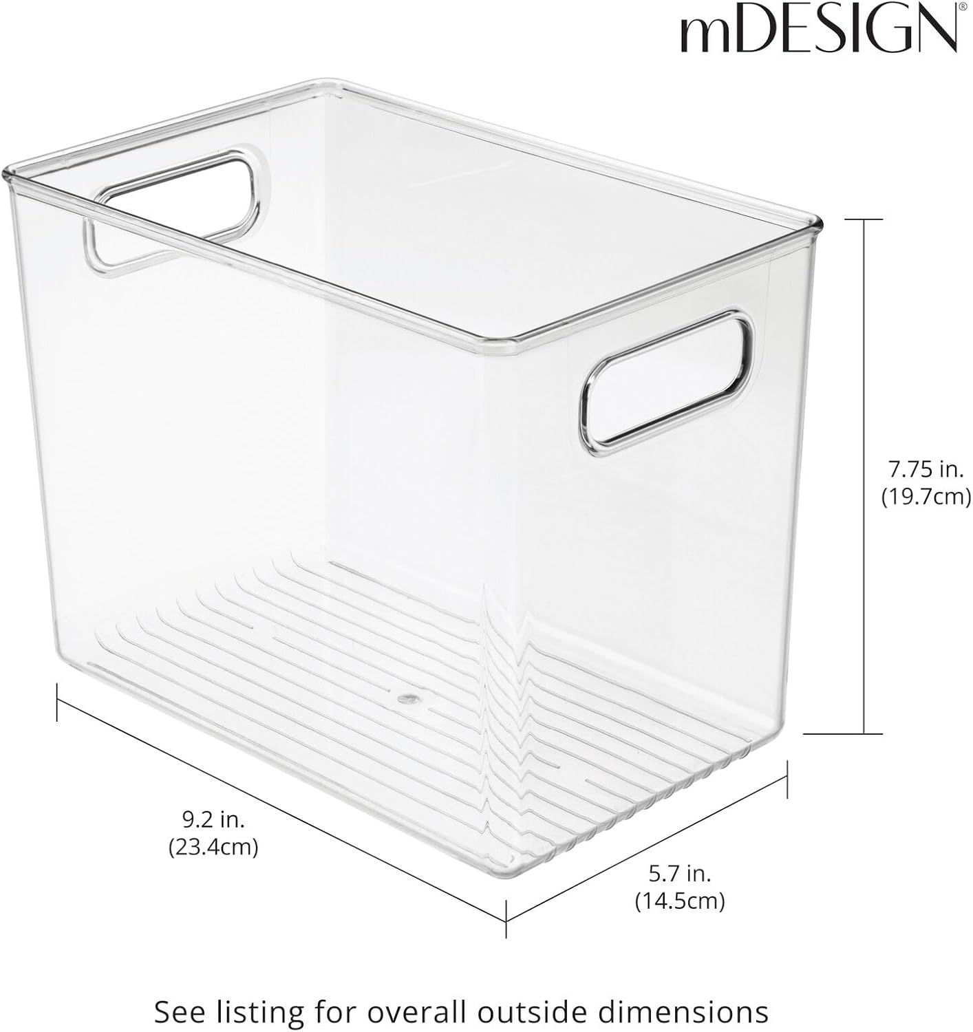 mDesign Plastic Deep Bathroom Storage Bin with Handles for Organizing Soaps, Shampoos, Conditioners, Body Wash, Serums, Oils, Supplements, Hair Styling Accessories, Ligne Collection - Clear