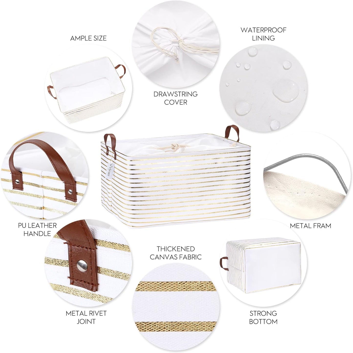 Hinwo 70L Extra Large Storage Bins, 2-Pack Closet Organizers and Storage, Foldable Clothes Storage Baskets with Handles, Containers for Clothing, Blanket, Comforters, Toys, Bedding (Gold Stripe)