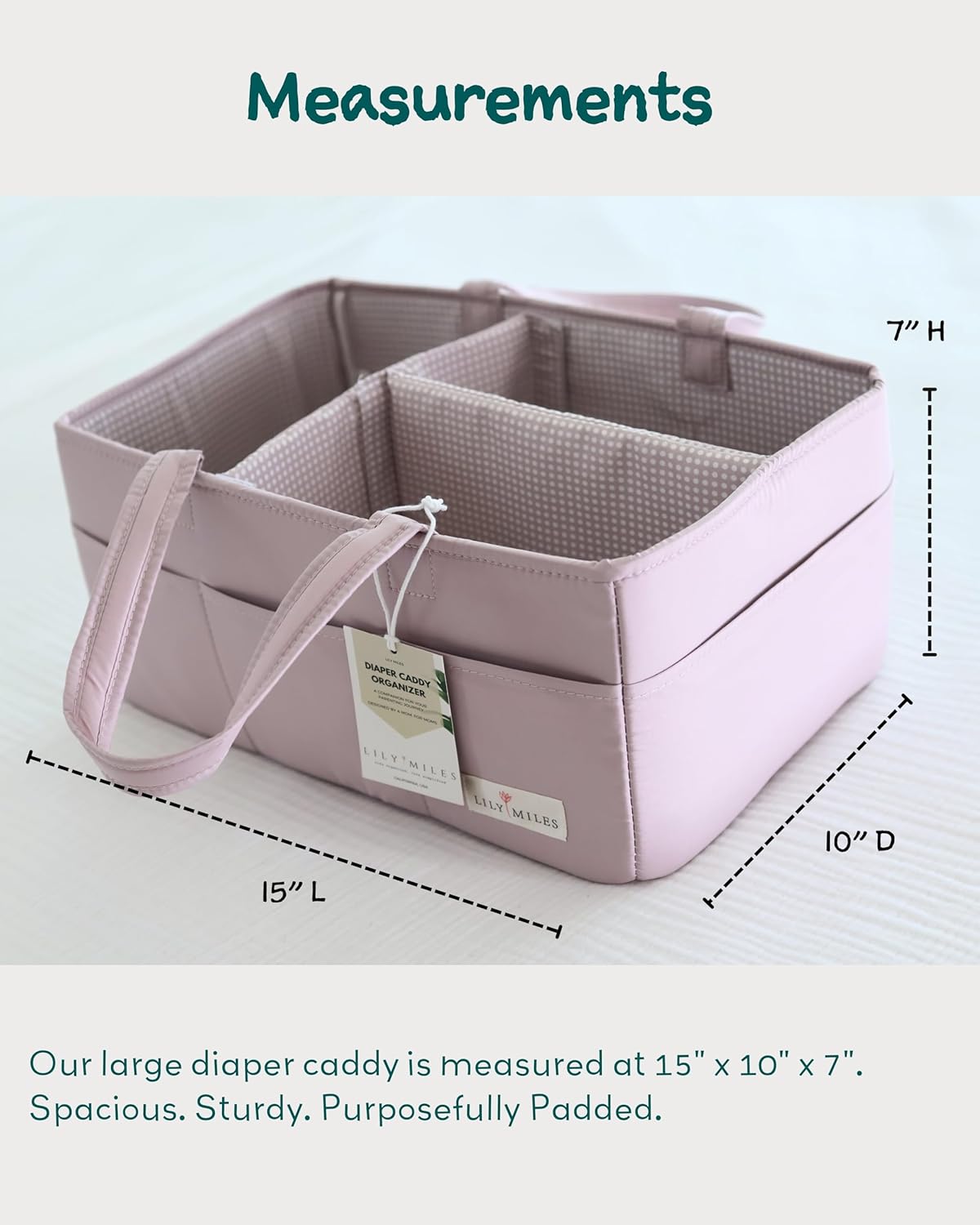 Lily Miles Baby Diaper Caddy Organizer, Wipeable Diaper Organizer Basket with 8 Pockets for Newborn Essentials, Baby Shower Gifts, Nursery Tote Bag for Changing Table or Car (Rosy Lilac, Large)