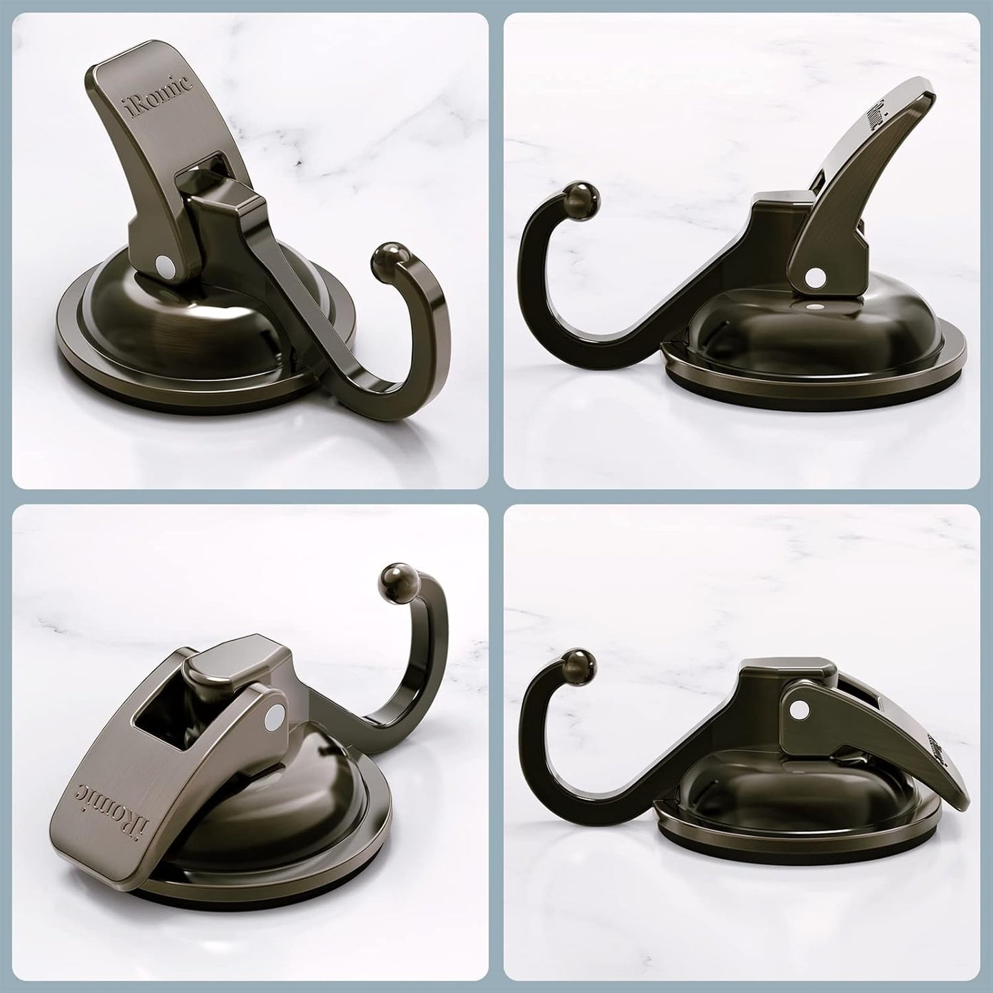 Heavy Duty Vacuum Suction Cup Hooks (2Pack) for Shower,Glass Window,Kitchen&Bathroom&Restroom Organization，Green Bronze.