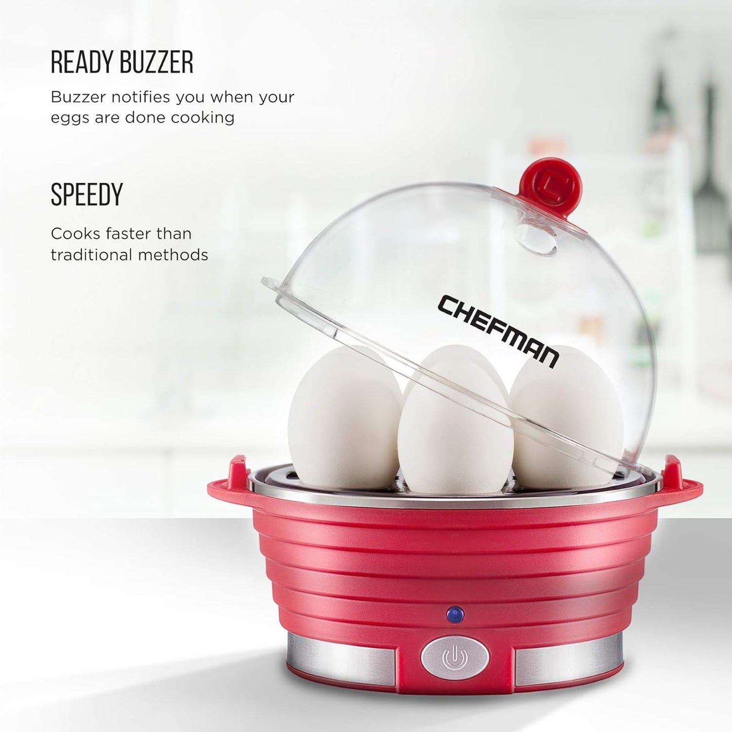 Chefman Electric Egg Cooker Boiler, Rapid Poacher, Food & Vegetable Steamer, Quickly Makes Up To 6, Hard, Medium or Soft Boiled, Poaching/Omelet Tray Included, Ready Signal, BPA-Free, Black