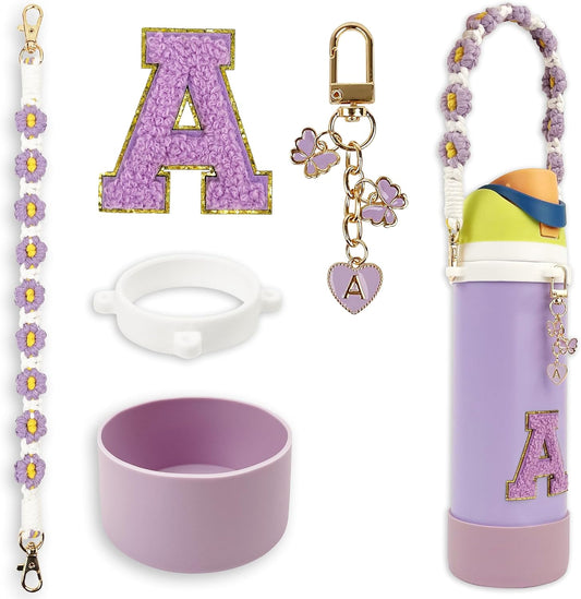 SITKOL Silicone Boot Cute Monogram Set Compatible with Owala Water Bottle 24 oz, 32 oz, 40 oz - Perfect Letter Owala Accessories for Owala Tumbler, Owala Free Sip, Pink Owala, Black Owala