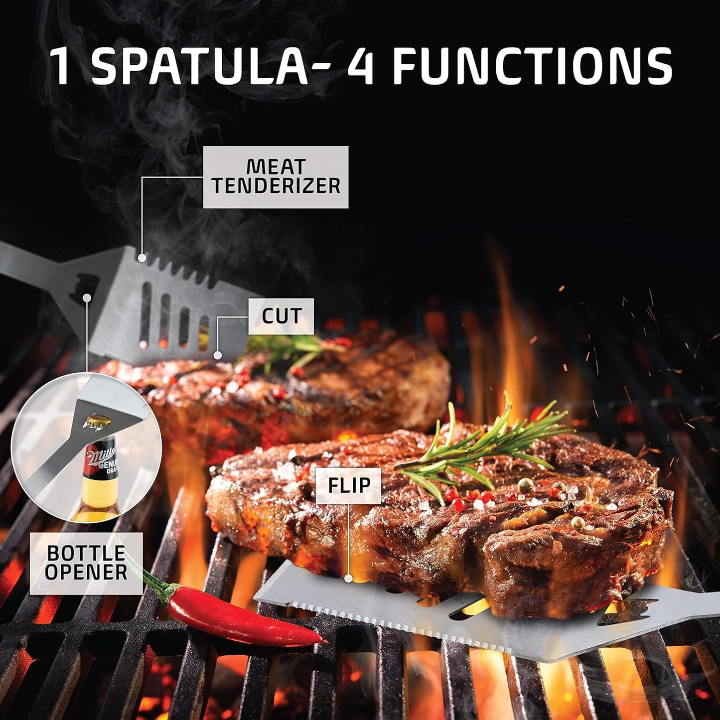 Kaluns Grilling Accessories, Dad Gifts for Christmas Grilling Gifts, Heavy Duty Stainless Steel BBQ Grill Tools Set for Outdoor Grill with Aluminum Case and Apron, Dad Birthday Gifts for Men Husband