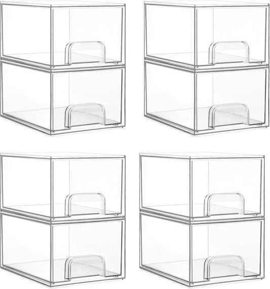 Vtopmart 8 Pack Small Clear Stackable Storage Drawers,Acrylic Bathroom Makeup Organizer,Plastic Storage Bins For Vanity, Undersink, Kitchen Cabinets, Pantry, Home Organization