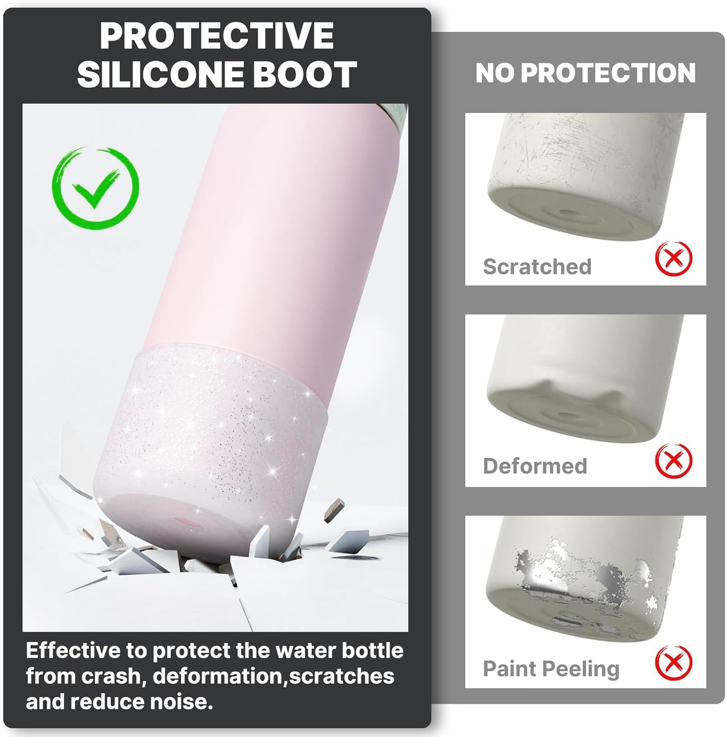 Silicone Water Bottle Boot for Owala 40 oz, Anti-Slip Protective Sleeve for Owala Twist & FreeSip & Flip Stainless Steel Water Bottle, Boot Bottom Base (Glitter White)