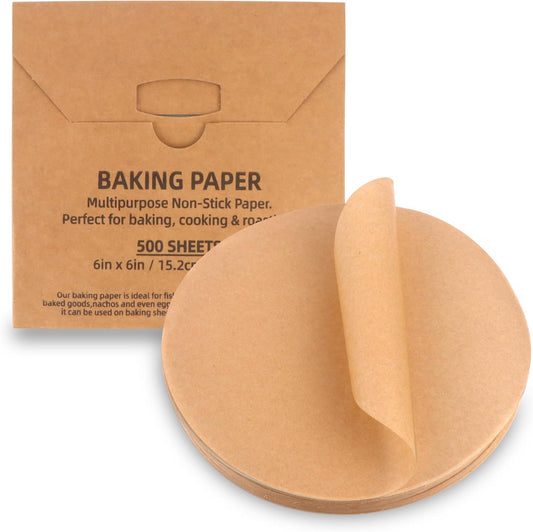 500 Pcs Parchment Paper Baking Sheets Round 6 Inch,Round Cake Pan Parchment liners,Baking Parchment Non-Stick Baking Parchment Paper Circles,Baking Air Fryer Steaming Bread Cup Cake(Brown-6")