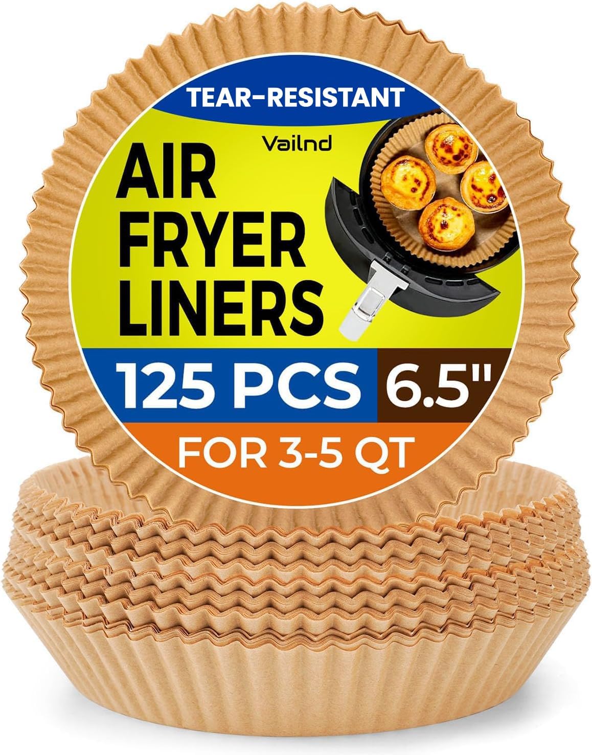 Air Fryer Paper Liners: 125Pcs Air Fryer Liner Disposable, Oilproof Waterproof Airfryer Parchment Paper Baking Liner Round Basket(6.5inch)