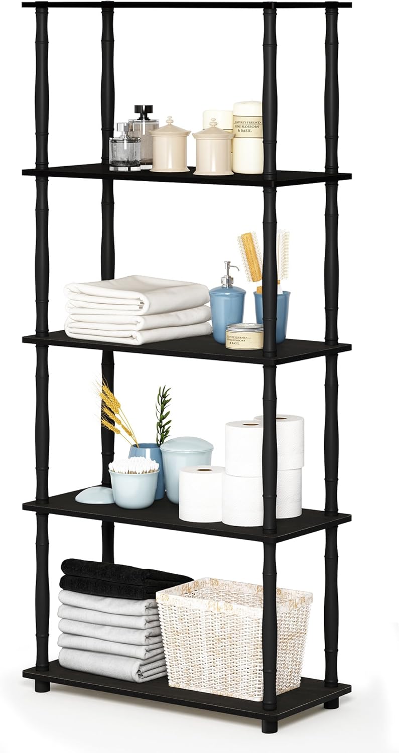 Furinno Turn-N-Tube 5-Tier Multipurpose Shelf / Display Rack / Storage Shelf / Bookshelf, Classic Tubes, Espresso/Black