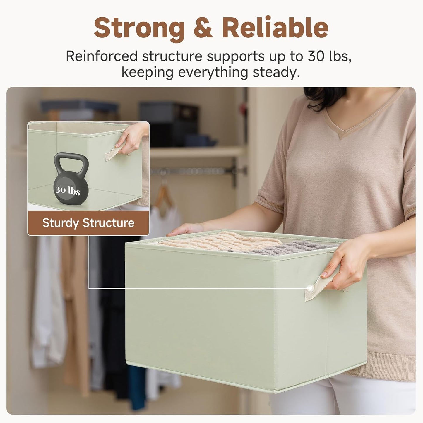 StorageWorks Storage Baskets for Shelves, Foldable Fabric Closet Storage Bins with Handles, Fabric Storage Bins Clothes Organizer, Light Green, 3-Pack, Extra Large