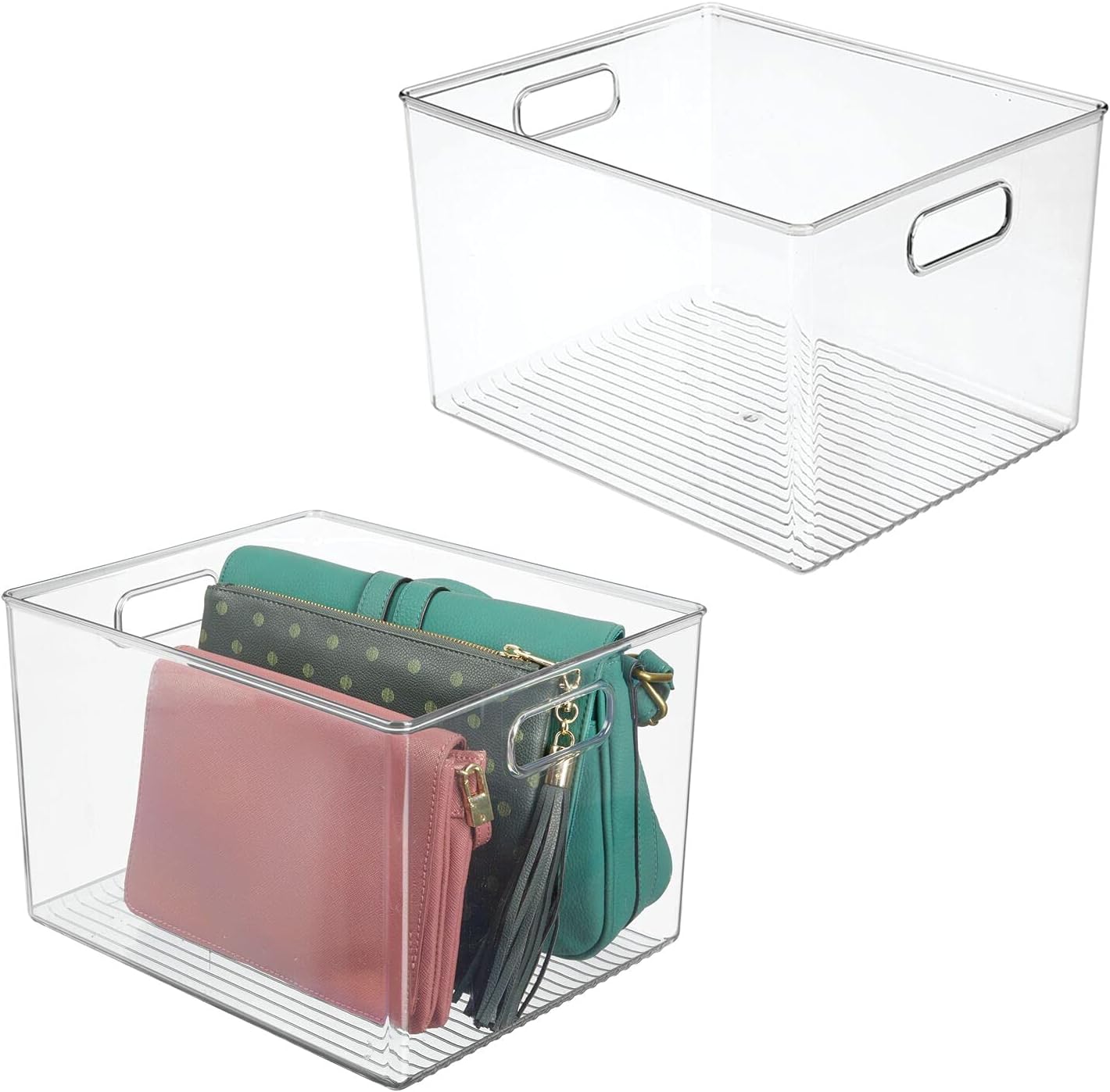 mDesign Large Plastic Storage Organizer Container Bin, Closet Organization for Hallway, Bedroom, Linen, Coat, and Entryway - Holds Clothing, Blankets, and Accessories, Ligne Collection, 2 Pack, Clear
