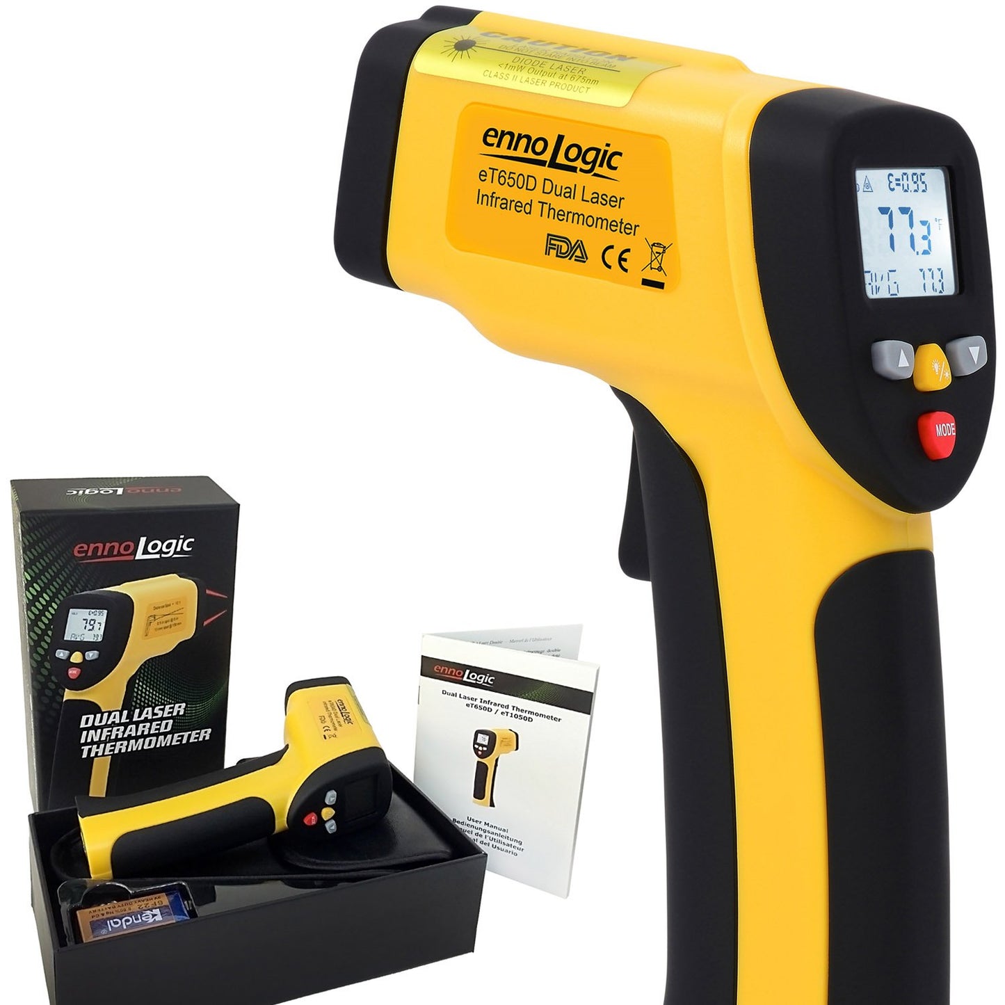 eT650D Temperature Gun by ennoLogic - Dual Laser Non-Contact Infrared Thermometer -58°F to 1202°F - NIST Option Available - Accurate Digital Surface IR Thermometer (Not for Body Temp)