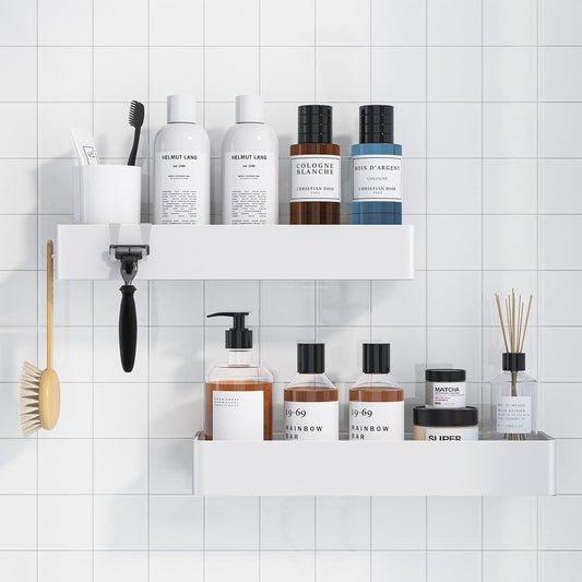 Kitsure Shower Caddy - 2 Pack Adhesive Shower Organizer, Rustproof Metal Shelves, No-Drill Bathroom Organizers and Storage, White, XX-Large