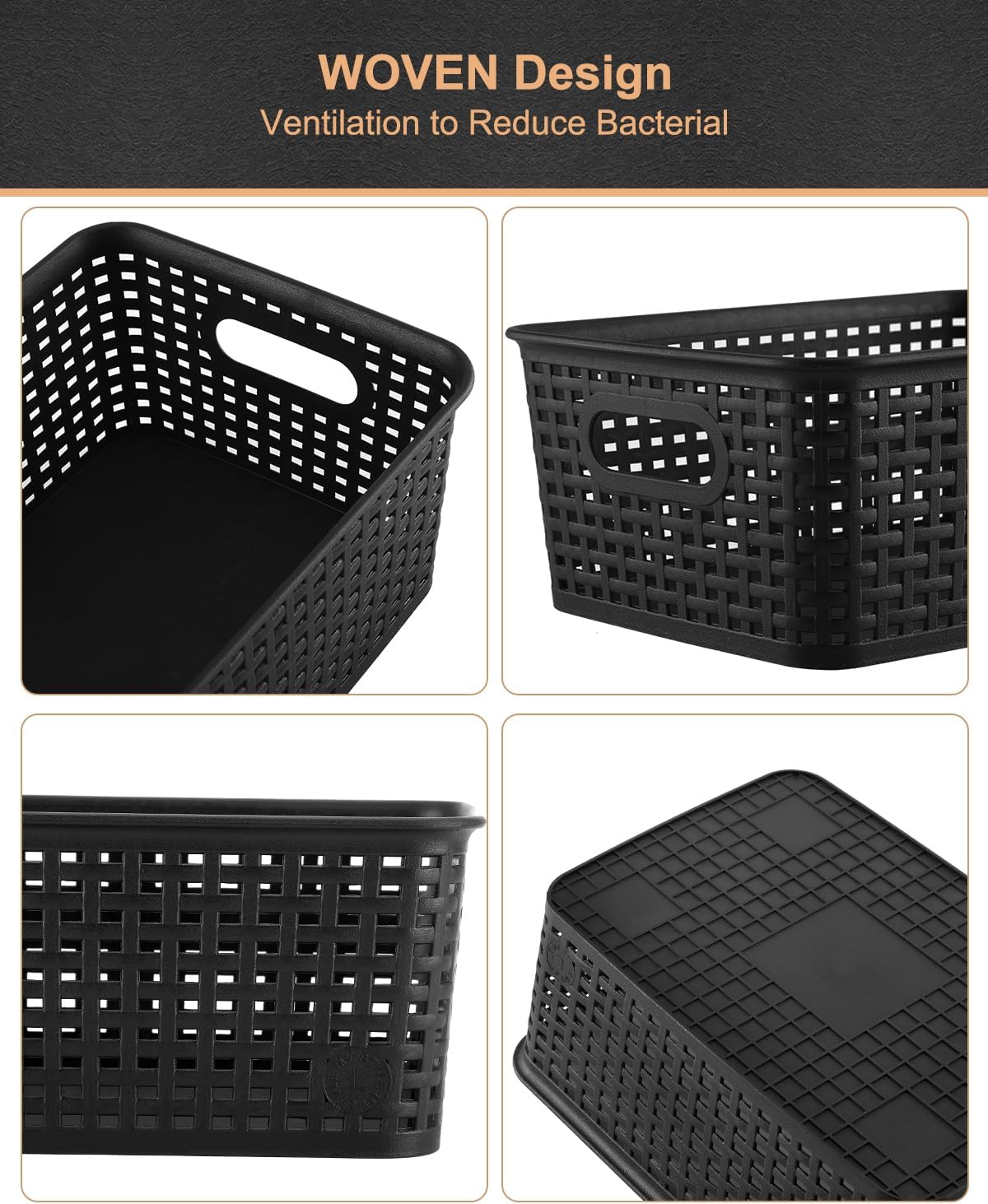 AREYZIN Storage Bins Plastic Storage Baskets With Lid Small Baskets for Organizing Stackable Storage Container Organizer Bins for Shelves Drawers Desktop Playroom Classroom Office, 6 Pack,Black