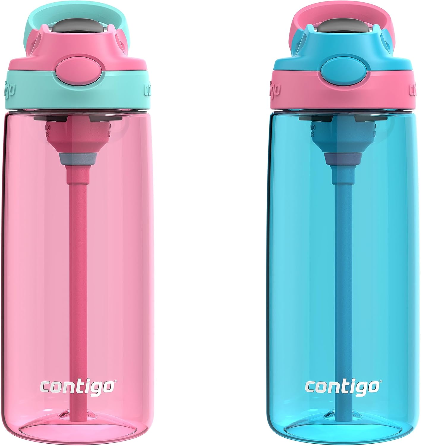 Contigo Aubrey Kids Water Bottle, 2-Pack, 20oz, Azalea/Jade & Blue Raspberry.Azalea, Spill-Proof Lid, Dishwasher Safe, BPA Free