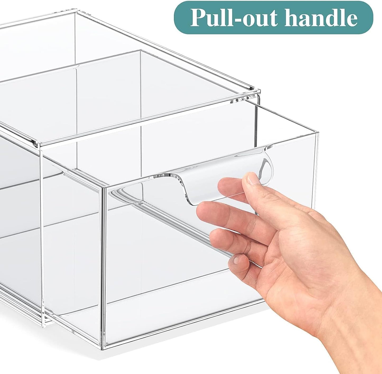 3 Pack Stackable Makeup Organizer and Storage, Acrylic Organizers，Clear Plastic Storage Drawer with Handles for Vanity, Undersink, Kitchen Cabinets, Pantry
