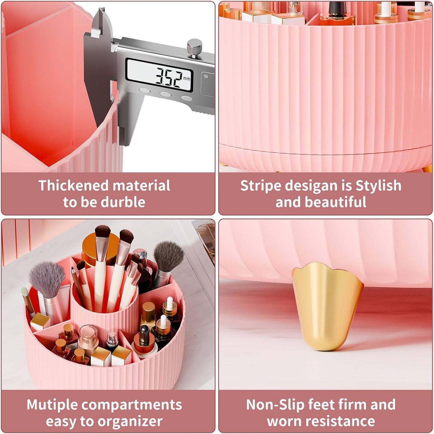 360° Rotate Makeup Brush Holder Organizer, Makeup Organizers Countertop, Makeup organization and Skincare Storage for Vanity, Desktop, Bathroom (Pink)