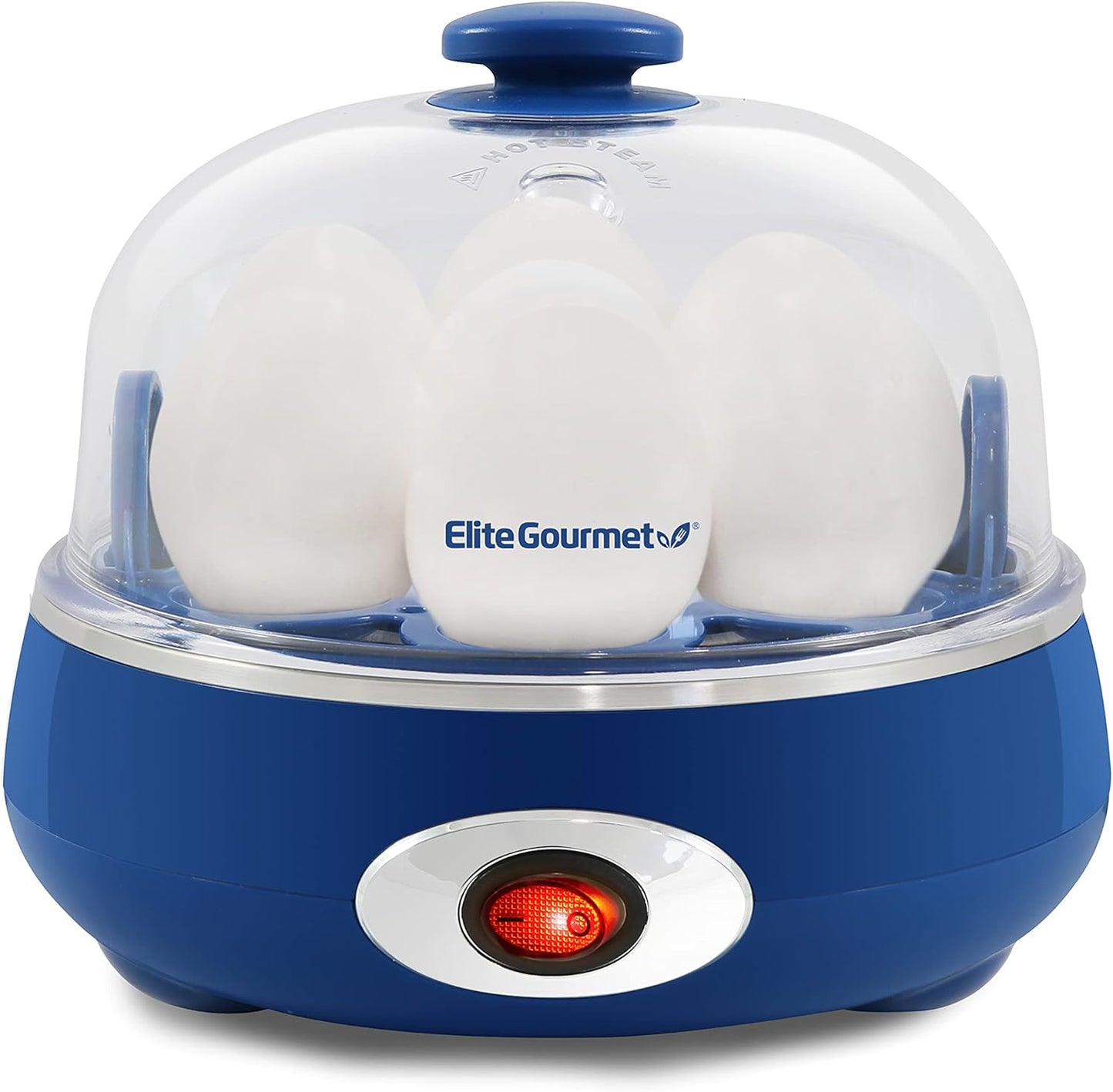 Elite Gourmet EGC007CBL# Rapid Egg Cooker, 7 Easy-To-Peel, Hard, Medium, Soft Boiled Eggs, Poacher, Omelet Maker, Auto Shut-Off, Alarm, 16-Recipe Booklet, BPA-Free, Cobalt