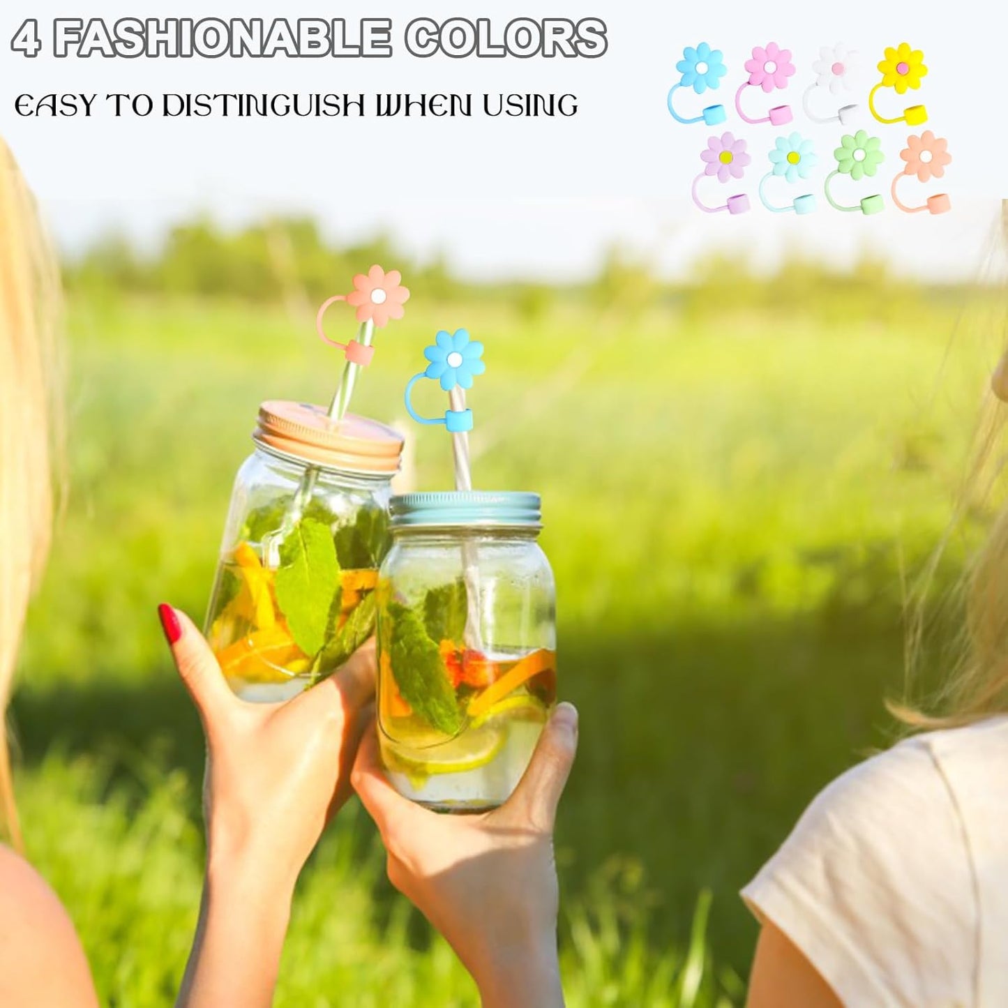 Straw Covers Cap Fit for Stanley Cup, 8Pcs Silicone Flower Straw Toppers Compatible for Stanley 30&40 Oz Tumbler, 10mm Drinking Straw Tip Covers Fit for Stanley Cups Accessories