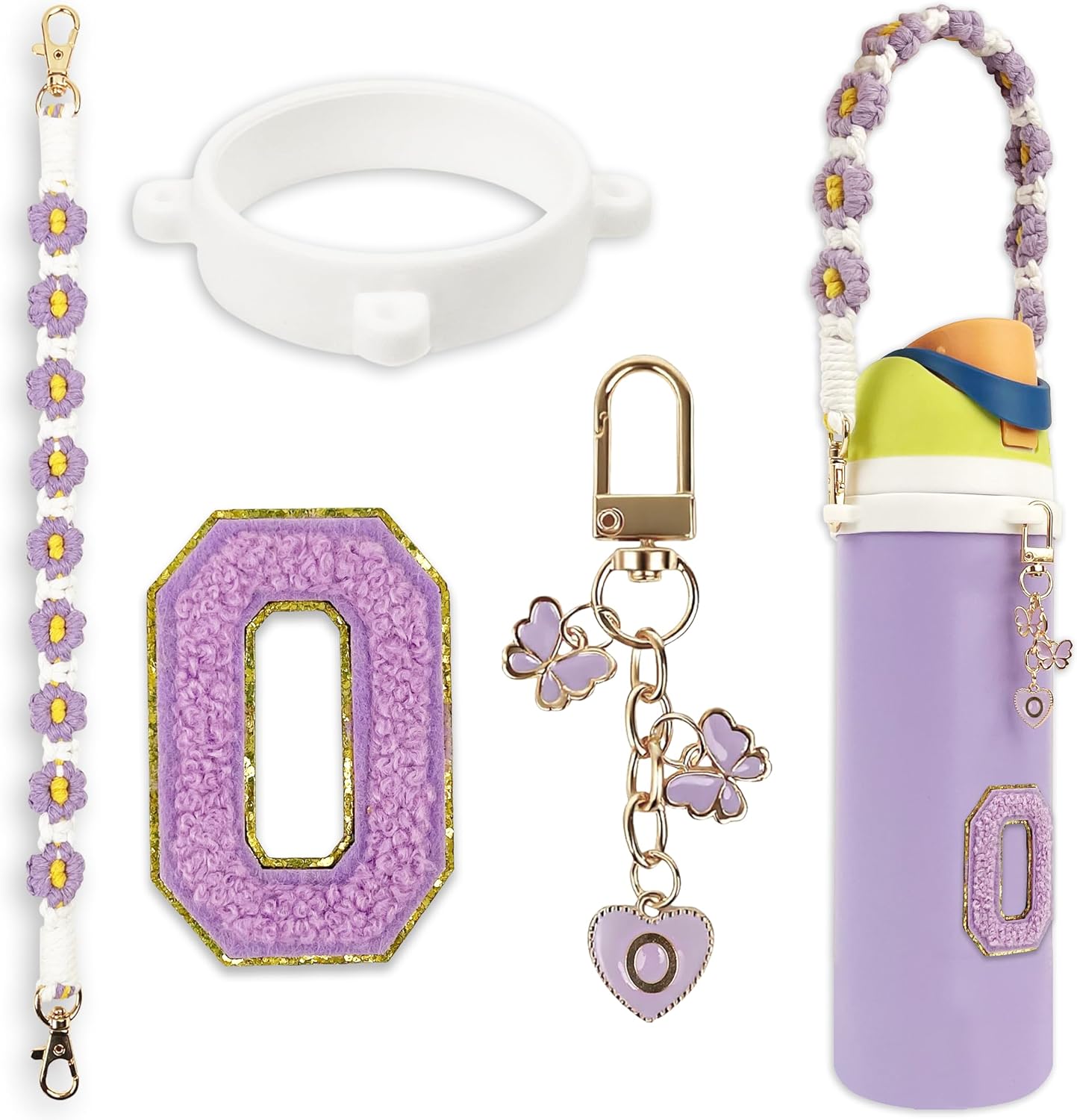 Cute Letter Charm Set Compatible with Owala Water Bottle 24 oz, 32 oz, 40 oz, Owala Kids, Owala Coffee Tumbler, Owala FreeSip – Includes Handle Strap, for Owala Accessories & Stanley Cup Accessories