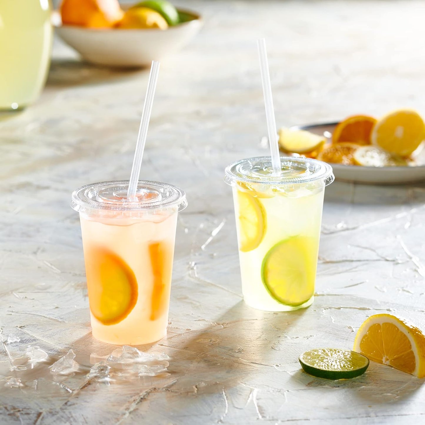 GUSTO Clear Plastic Cups with Flat Lids [10 oz - 100 Count] - Disposable Iced Coffee Cups with Lids - PET Plastic Cold Cups for Smoothies, Juices & To-Go Drinks - Formerly Comfy Package