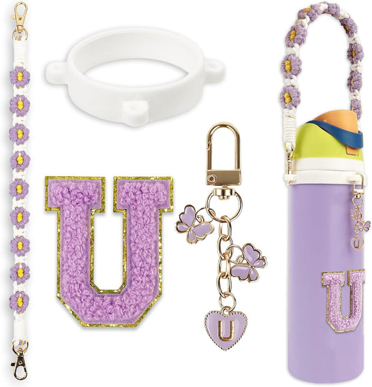 Cute Letter Charm Set Compatible with Owala Water Bottle 24 oz, 32 oz, 40 oz, Owala Kids, Owala Coffee Tumbler, Owala FreeSip – Includes Handle Strap, for Owala Accessories & Stanley Cup Accessories