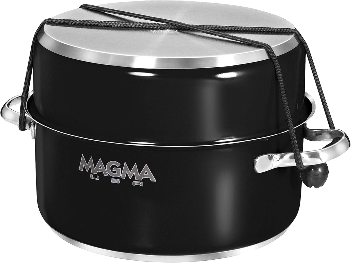Magma 10 Piece Gourmet Nesting Stainless Steel Cookware Set with Ceramica Non-Stick, Induction Compatible, Oven Safe to 500°F - Suitable for All Stovetops, Removable Handles, Jet Black
