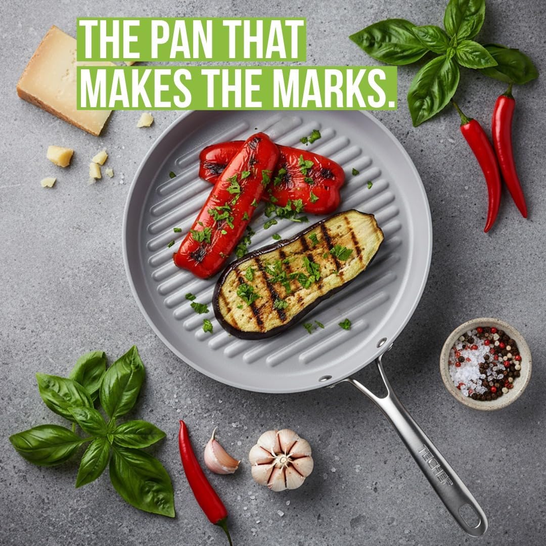 TECHEF - CeraTerra Collection, 12" Ceramic Nonstick Grill Pan (PTFE, PFAS, and PFOA Free), Made in Korea (12-in Grill Pan)