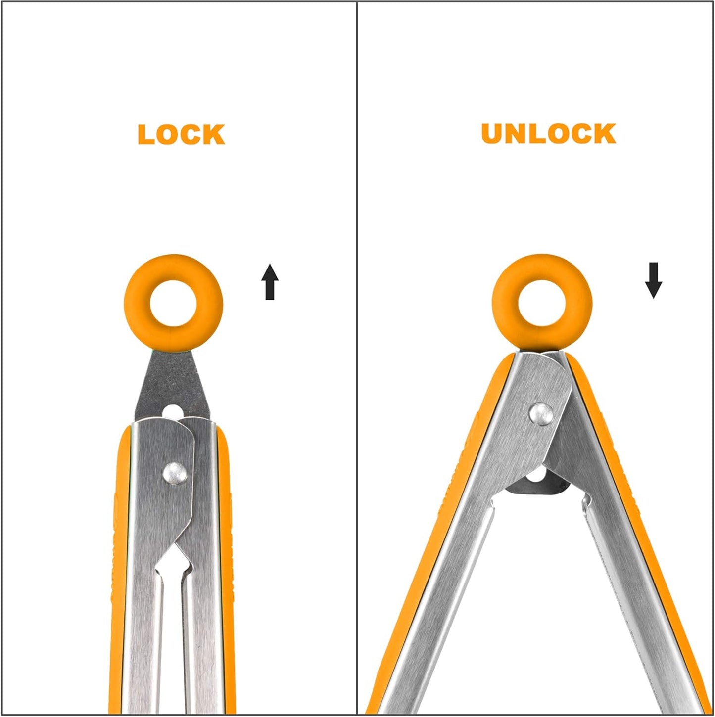 Premium 304 Stainless Steel Barbecue Turners, Heavy Duty Non-Stick BBQ Cooking Kitchen Tongs, 9" and 12" Orange