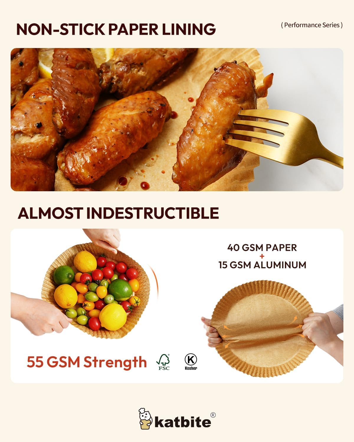 Katbite Round Air Fryer Liners Disposable,8 Inch Non-Stick Food-Grade Paper Inside&Reinforced Aluminum Foil Outside,5-8 QT Air Fryer Accessories for Oven Pans,Baking Baskets,80pcs -(PerformanceSeries)