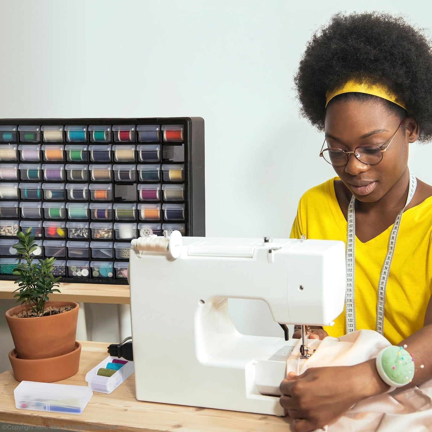 Akro-Mils 64-Drawer Plastic Drawer Storage Cabinet for Garage Organization, Bead Organizer, Building Bricks Storage, Teacher Toolbox, Makeup Organizer, 20" W x 6" D x 16" H, 10164 Red