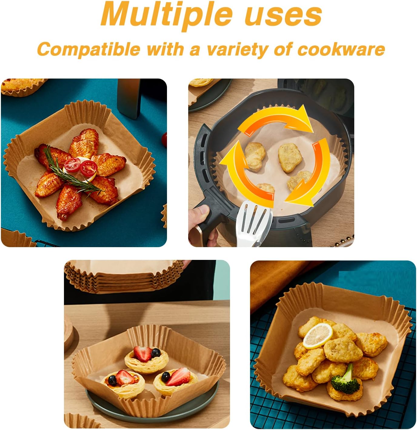 Ailun Air Fryer Paper Liners 6.5inch, 100PCS Non-Stick Parchment Paper,Oil Resistant,Disposable Food Grade Free of Bleach Paper Square for 2-5 QT Air Fryer Baking Roasting Microwave