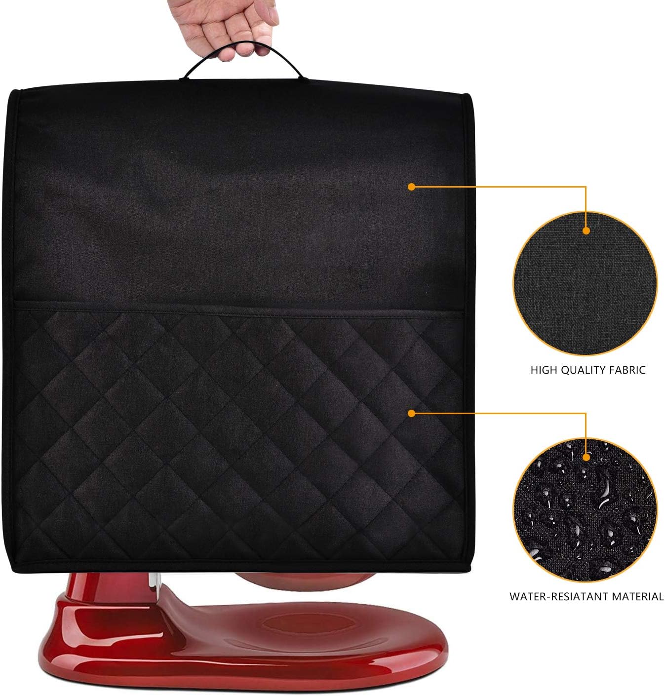 Stand Mixer Dust-proof Cover for KitchenAid Mixer，Multi Pockets for Various Kitchen Appliance Accessories，Water-resistant，Easy Cleaning (Black, Fit for Bowl Lift 5-8 Quart)
