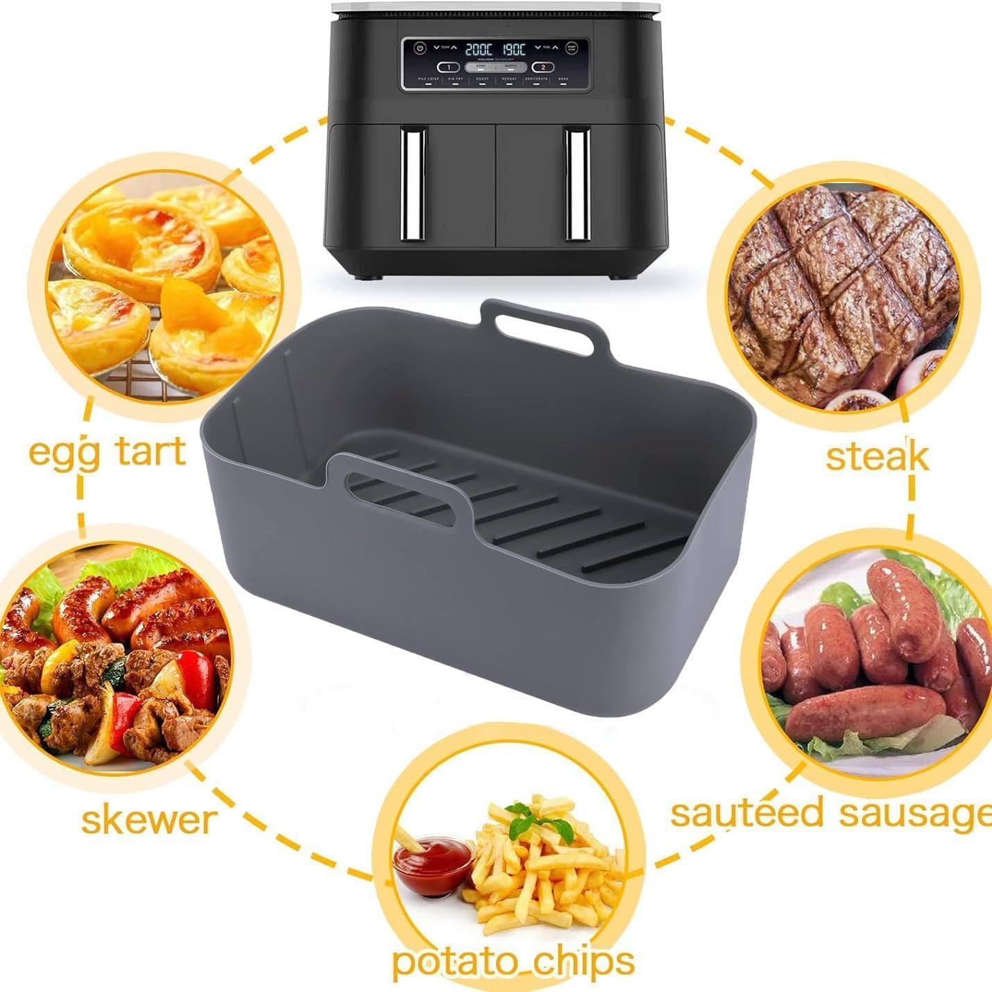 2pcs Silicone Baking Moulds Cake Tins for Dual Air Fryer, Non-Stick Quick Release Heat Resistant Loaf Pans Air Fryer Accessories(Black)