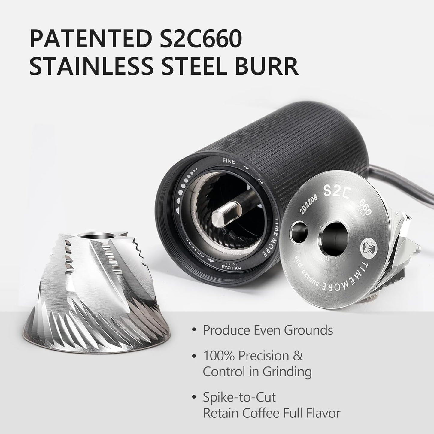 TIMEMORE Chestnut C3S Manual Coffee Grinder, Stainless Steel S2C Conical Burr Coffee Grinder, Hand Coffee Grinder, Adjustable Grind Setting for Travel/Camping/Home, Black