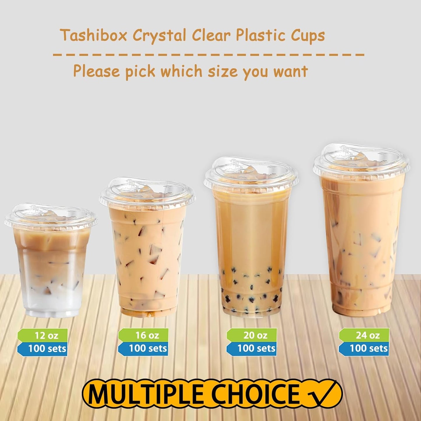 TashiBox 16oz100 Sets Clear Plastic Cups With Strawless Sip Through Lids,Clear Crystal disposable plastic cups,smoothie cups