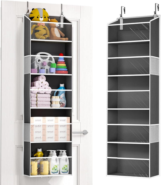 ULG Clear Over The Door PVC Organizer with 4 Pockets Hanging Storage for Bathroom, Closet, or Bedroom，Dark Gray