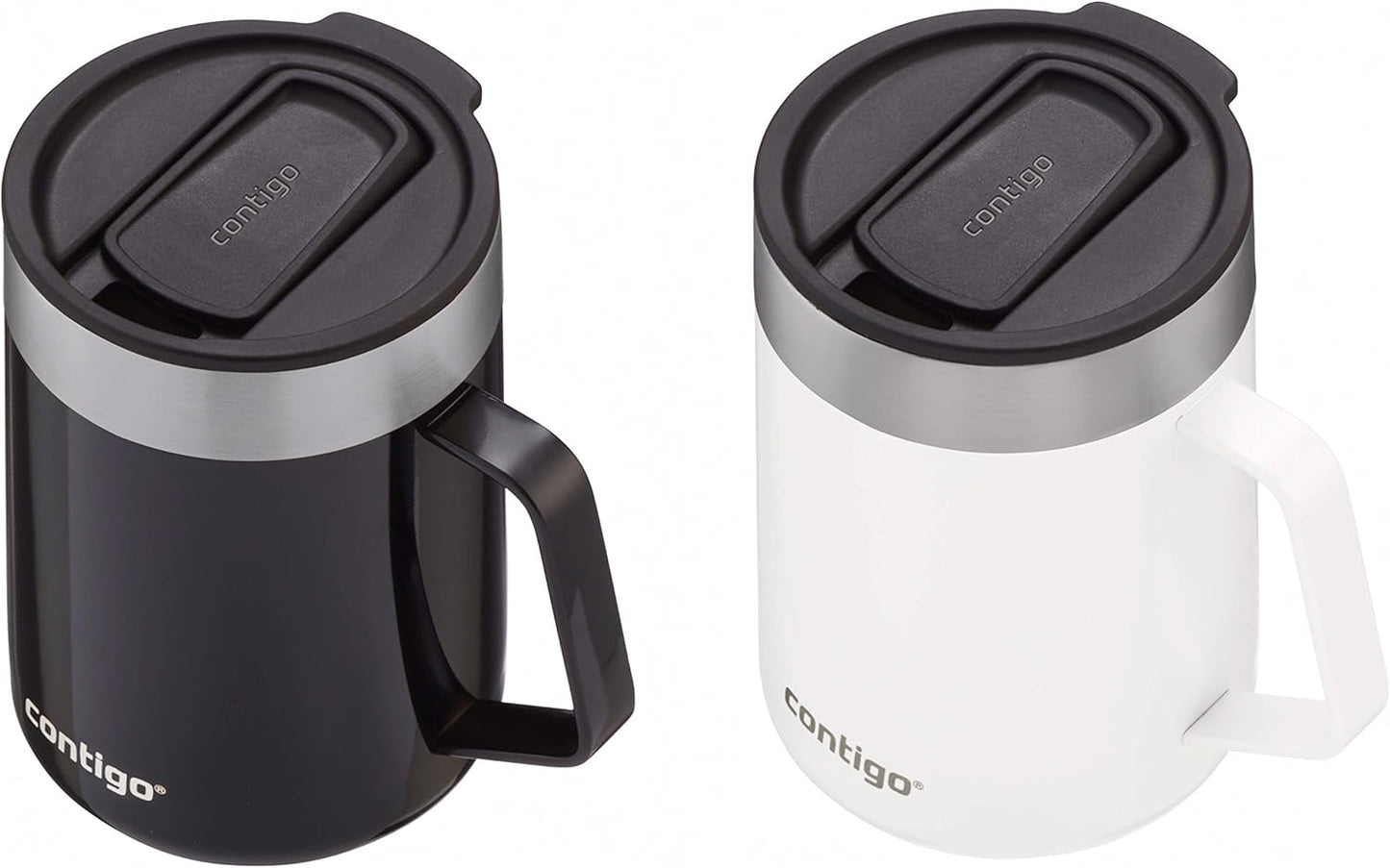 Contigo Streeterville Stainless Steel Travel Mugs 14oz, Stylish Duo Pack with Splash-Proof Lid, Vacuum-Insulated Coffee Mugs with Handle & Grip Base, Dishwasher Safe - Licorice & Salt