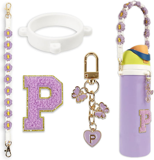 Cute Letter Charm Set Compatible with Owala Water Bottle 24 oz, 32 oz, 40 oz, Owala Kids, Owala Coffee Tumbler, Owala FreeSip – Includes Handle Strap, for Owala Accessories & Stanley Cup Accessories
