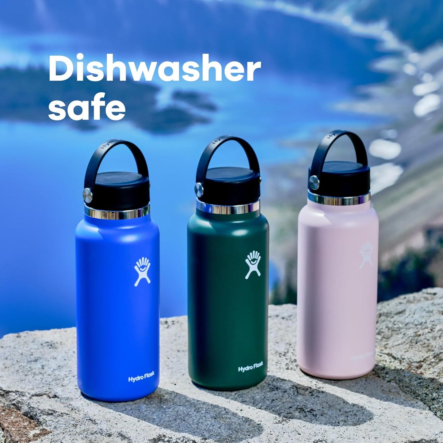 Hydro Flask Water Bottle - Insulated Stainless Steel - Wide Mouth Flex Lid, Non Spill, Leakproof and Refillable in 32 Oz Cascade Blue