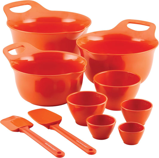 Rachael Ray Pantryware Mixing Bowl Measuring Cup and Utensil Set, 10 Piece, Orange