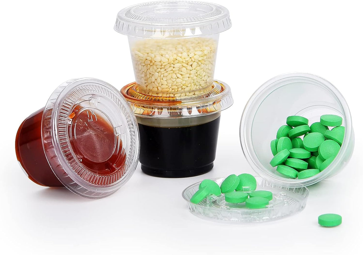 EDI [1 OZ, 100 Sets] Clear Disposable Plastic Portion Cups With Leakproof Lids | Jello Shot, Condiment, Dipping Sauce, Souffle Cups | BPA Free | Recyclable