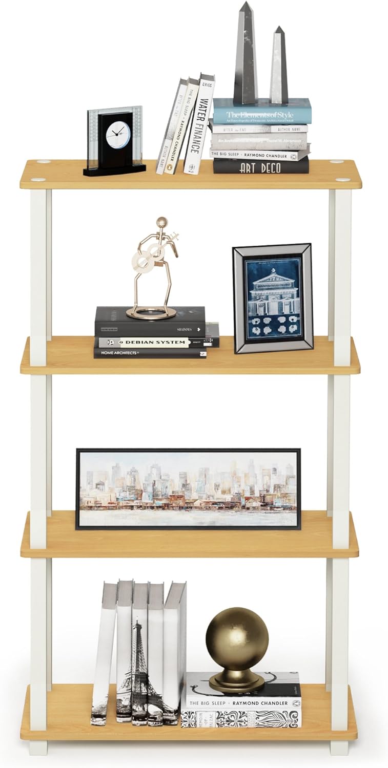 Furinno Turn-N-Tube 4-Tier Multipurpose Shelf Display Rack, Square Tube, Beech/White