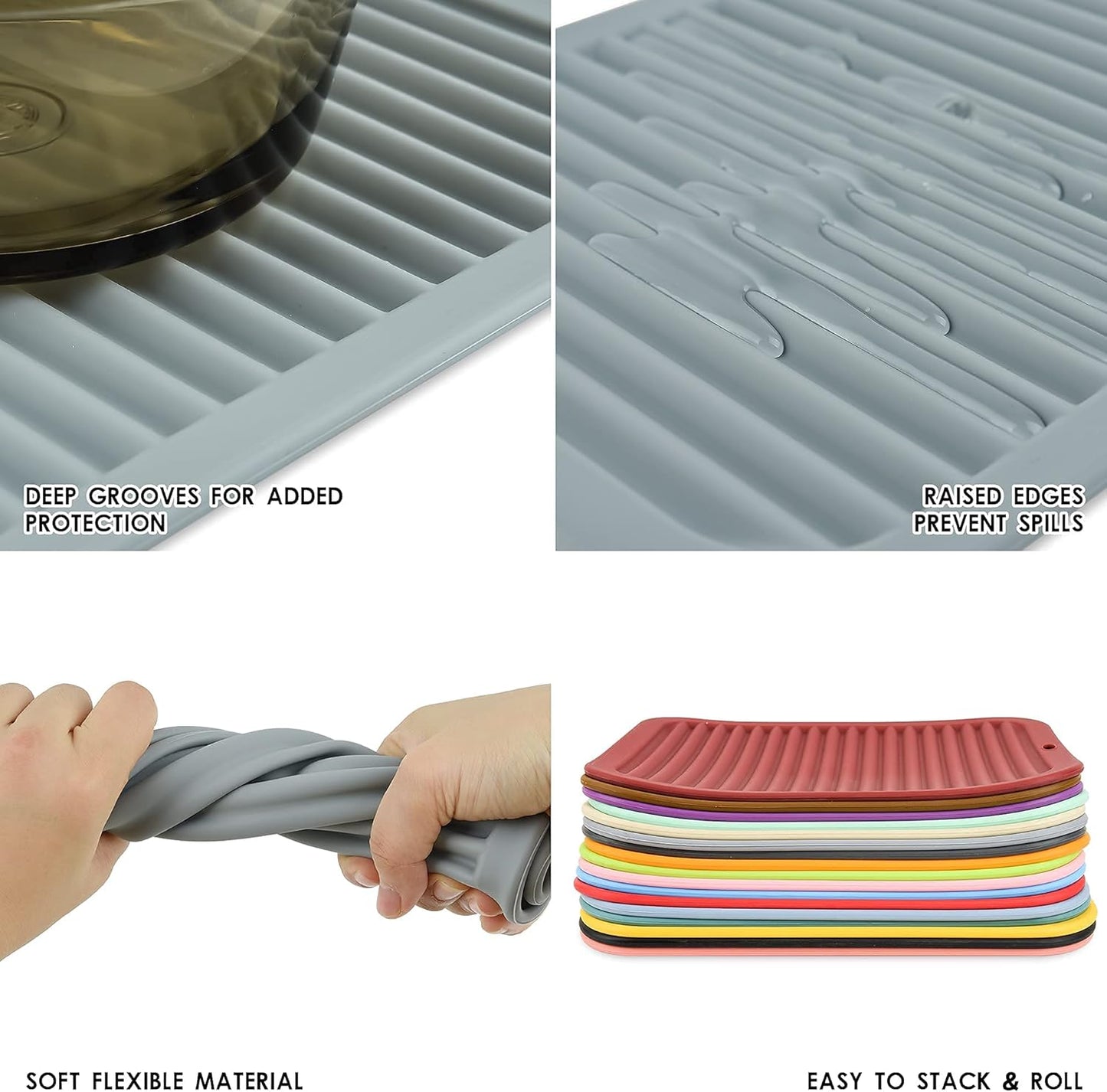 Smithcraft Silicone Hot Pads for Kitchen, Trivets for Hot Pots and Pans, Multi-Purpose Trivets for Quartz Countertops, Non Slip Trivet Mat, Silicone Mats for Kitchen Counter Pot Holders Set 2 Black