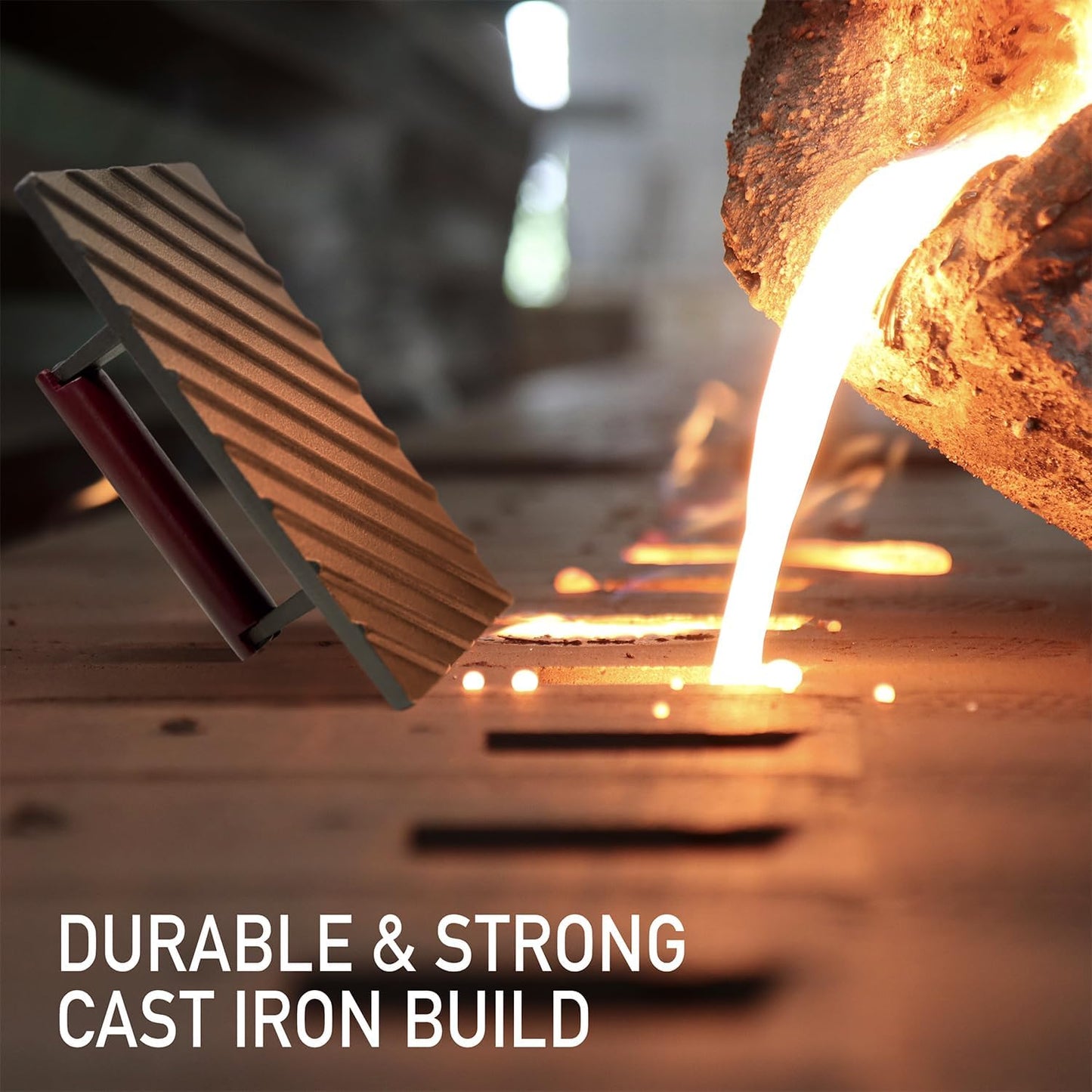 Cast Iron Grill Press - 8 x 4 Inch, 2.6 lb Griddle Press with Cool-Touch Wood Handle - Pre-seasoned for Steak, Burgers, Sandwiches, and Paninis – Non-Stick Grill Weight