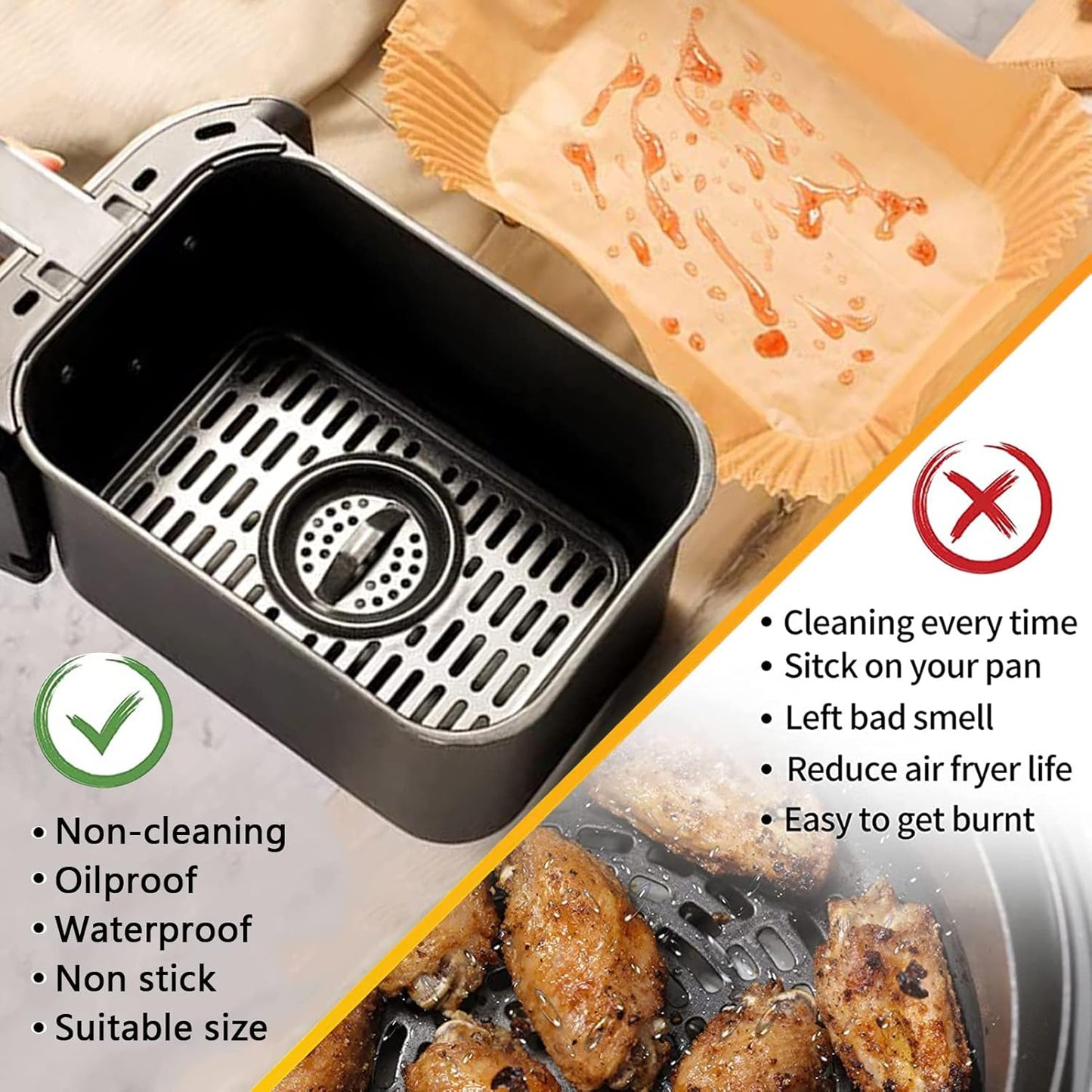 Air Fryer Liners for bella 4Qt Slim Air Fryer, Air Fryer Parchment Liners for Ninja DZ201/DZ401/DZ550/SL401 CHEFMAN 6 Quart Dual Basket Air Fryer