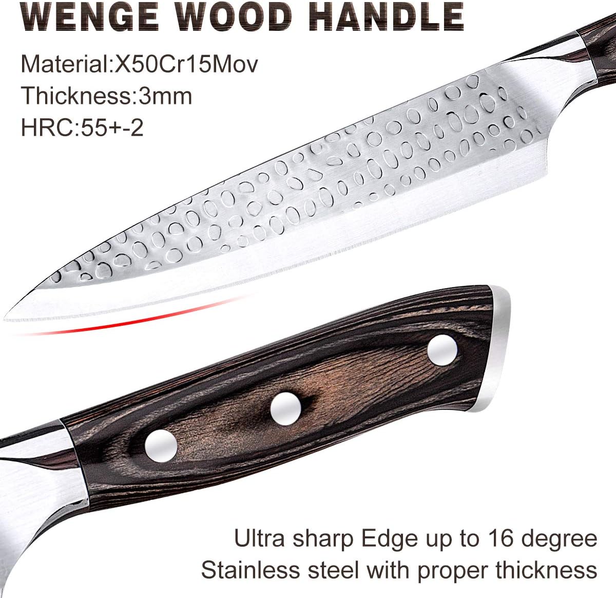 Kitchen Knife Set, 16-Piece Knife Set with Built-in Sharpener and Wooden Block, Precious Wengewood Handle for Chef Knife Set, German Stainless Steel Knife Block Set, Ultra Sharp Full Tang Forged