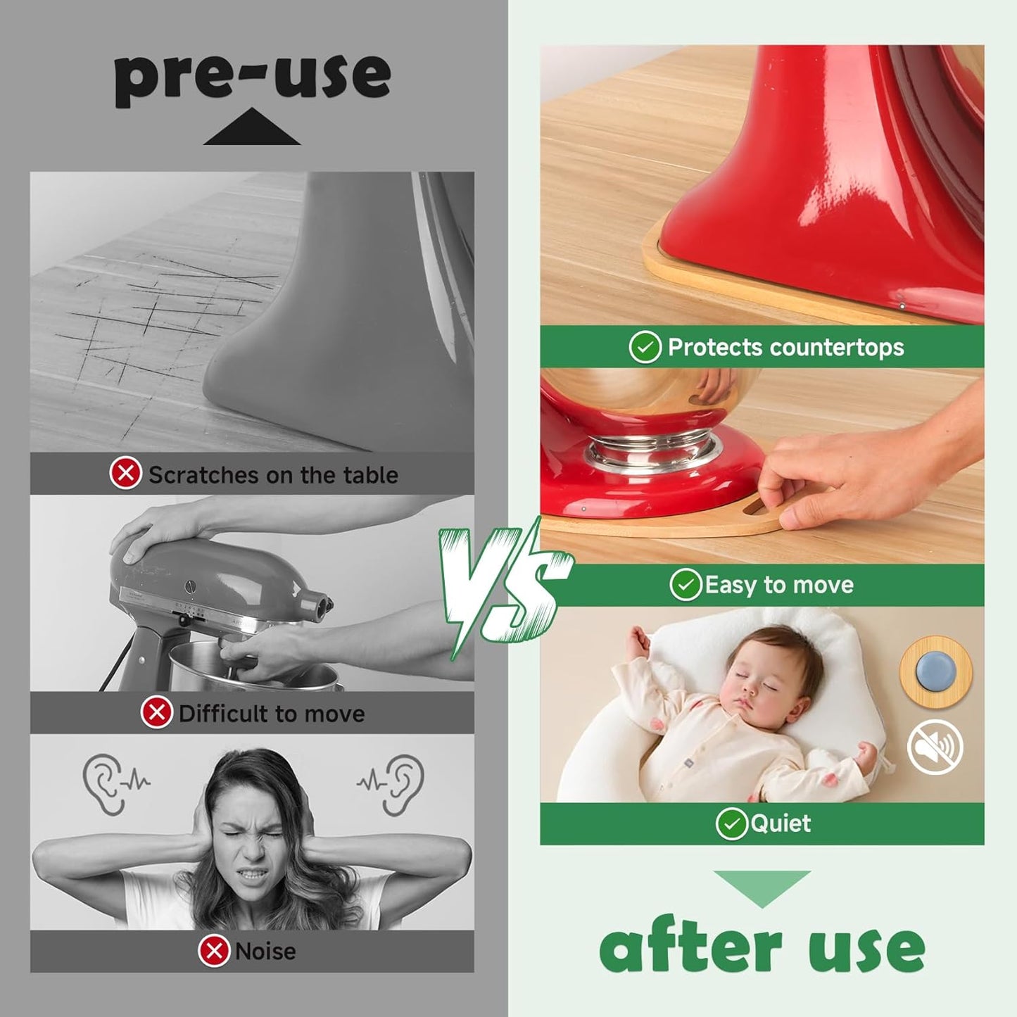 Mixer Slider Compatible with Kitchen aid Bowl Lift 4 .5-5 Qt Stand Mixer Bamboo- Kitchen Countertop Storage Mover Sliding Caddy for Kitchen Aid 4 .5-5 Qt Mixer (4 .5-5 Qt with handle-Natural)