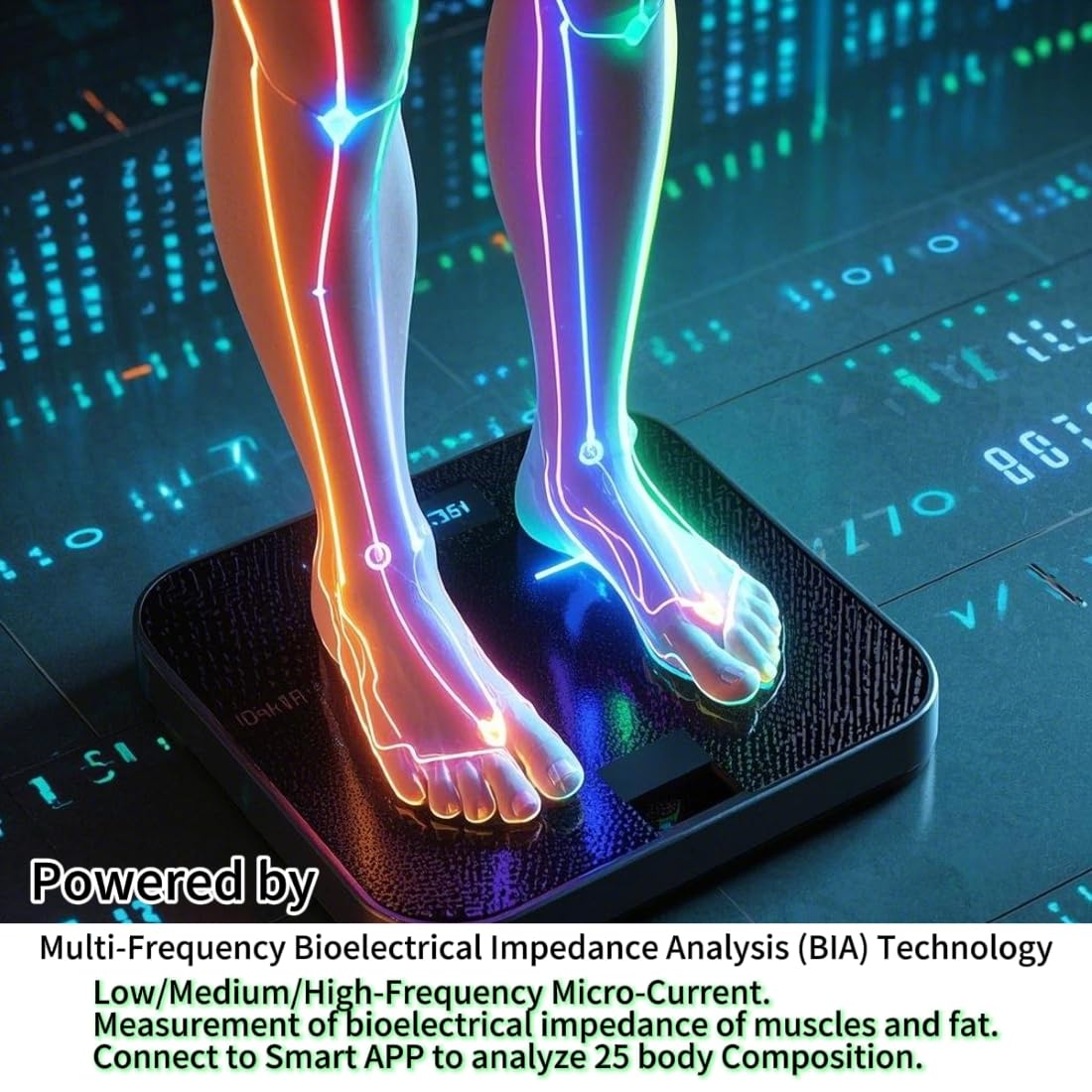 Digital Bathroom Scale, Accurate to 0.1lb/0.05kg Auto-calibrated, 25 Essential Body Composition Analysis BMI, Body Fat, Multi-Frequency tech, Smart Scale for Body Weight, Weighing to 400lb